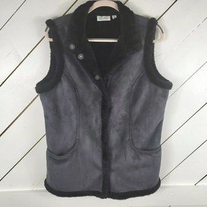 Denim & Co. Women's Size M Faux Suede Snap Front Vest w/Faux Fur Blue